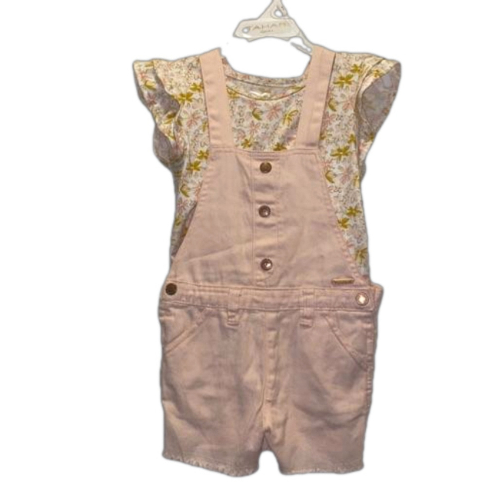 Tahari Girl Pink Floral 4T Overall Set NWT